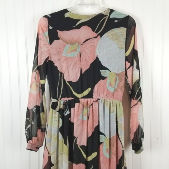 Lulu's Black and Pink Wrap Maxi Dress with Bishop Sleeves - Picture 6 of 10